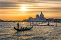 Grand Canal with gondolas in Venice, Italy. Sunset view of Venice Grand Canal. Architecture and landmarks of Venice. Venice