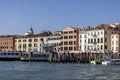 Grand Canal, historic decorative tenement houses, floating boats, Venice, Italy