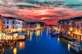 The Grand Canal at night from Rialto Bridge, Venice, Italy Royalty Free Stock Photo