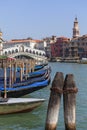 Grand Canal, Rialto Bridge Ponte de Rialto, port for gondolas, Venice, Italy Royalty Free Stock Photo