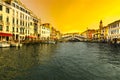 Grand Canal and Rialto bridge at sunset, Venice, Italy Royalty Free Stock Photo