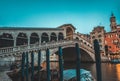 The Grand canal and Rialto bridge in Venice at night. Italy Royalty Free Stock Photo