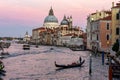 Grand canal and Santa Maria della Salute church at sunset, Venice, Italy Royalty Free Stock Photo