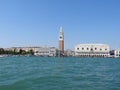 Grand Canal with St Marks Campanile bell tower and Palazzo Ducale, Doge Palace, in Venice, Italy Royalty Free Stock Photo