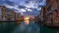 Grand Canal at sunrise in Venice, Italy. Sunrise view of Venice Grand Canal. Architecture and landmarks of Venice. Venice postcard Royalty Free Stock Photo