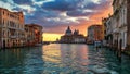 Grand Canal at sunrise in Venice, Italy. Sunrise view of Venice