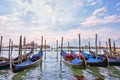 Grand canal at sunset in Venice, Piazza San Marco. On the background the island San Giorgio. Scenic cityscape with