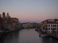 The grand canal in venice in evening twilight with sunset sky