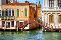 Grand Canal Venice Italy. Antique wooden bridge