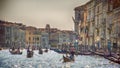 The Grand Canal in Venice, Italy. Gondolas with tourists, boats and water buses, aka vaporetto Royalty Free Stock Photo