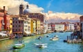 Grand Canal in Venice Italy. Panoramic view to picturesque landscape city