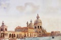 Grand Canal in Venice, Italy. Watercolor painting illustration Royalty Free Stock Photo