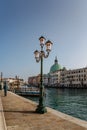 Grand Canal,Venice,Italy.Typical boat transportation.View of vaporetto station,Venetian public waterbus.Travel urban scene.Popular Royalty Free Stock Photo