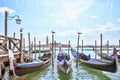 Grand canal in Venice, Piazza San Marco. Seagulls water freedom. Serene sight. Scenic cityscape with gondolas Royalty Free Stock Photo