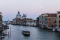 Grand Canal of Venice at Twilight, with La Salute, Moon, and Ferry