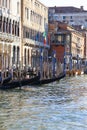 Grand Canal, vintage buildings, parked gondolas at the marina, Venice, Italy Royalty Free Stock Photo