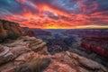 grand canyon with fiery sunset, featuring colorful and dramatic sky Royalty Free Stock Photo