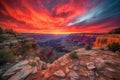 grand canyon with fiery sunset, featuring colorful and dramatic sky Royalty Free Stock Photo