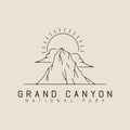 grand canyon mountain national park line art logo design with sun burst and cloud minimalist style logo vector illustration design Royalty Free Stock Photo