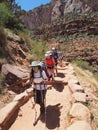 Backpackers on the Bright Angel Trail in the Grand canyon.