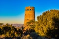 Mary ColterÃ¢â¬â¢s Desert View Watchtower at Sunset as Seen from the South Rim of the Grand Canyon on a Late Fall Day