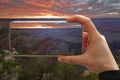 The Grand Canyon, in Grand Canyon National Park carved by the Colorado River in Arizona, at sunset - United States Royalty Free Stock Photo