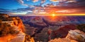 Grand Canyon National Park sunset. vibrant blue, yellow and orange sunrise or sunset sky. sun setting in the horizon. Royalty Free Stock Photo