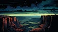 Nighttime Desert Canyon Comic Book Illustration