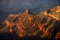 Grand Canyon north rim at golden sunset. Red rock canyon panoramic landscape. Canyon National Park. View of a desert Royalty Free Stock Photo