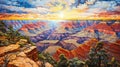 Grand Canyon Sunset Painting With Realistic Light Depiction