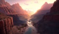 Grand Canyon at sunrise, panorama of rocky mountains in Arizona, USA, generative AI Royalty Free Stock Photo