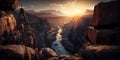 Grand Canyon at sunrise, panorama of rocky mountains in Arizona, USA, generative AI Royalty Free Stock Photo