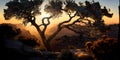 Grand Canyon at sunrise, tree at rocky mountains in Arizona, USA, generative AI Royalty Free Stock Photo