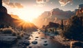 Grand Canyon at sunset, panorama of rocky mountains in Arizona, USA, generative AI Royalty Free Stock Photo