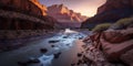 Grand Canyon at sunset, river in rocky mountains in Arizona, USA, generative AI