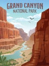 Grand Canyon national park poster with canyon walls and Colorado river.