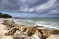 Grand Cayman Island Beach Under The Rainy Sky Royalty Free Stock Photo