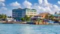 Grand Cayman - March 3, 2012: Buildings of Grand Cayman in the morning along the coastline Royalty Free Stock Photo
