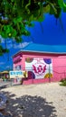 Grand Cayman - March 3, 2012: Colorful buildings of Grand Cayman in the morning along the coastline Royalty Free Stock Photo