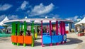 Grand Cayman - March 3, 2012: Colorful buildings of Grand Cayman in the morning along the coastline Royalty Free Stock Photo