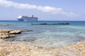 Grand Cayman Sunken Ship And A Cruise Liner Royalty Free Stock Photo