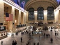 Grand Central Station in New York with USA Flag