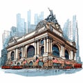 Grand Central Terminal. Grand Central Terminal hand-drawn comic illustration. Vector doodle style cartoon illustration