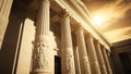 Grand Classical Columns with Bas-Relief Sculptures at Golden Hour Royalty Free Stock Photo