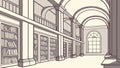 Grand Classical Library Interior with Archways Vector, vector design Generative AI Royalty Free Stock Photo