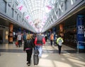 Grand Concourse decorated with Breast Cancer awareness campaign flags at O'Hare International Airport in Chicago Royalty Free Stock Photo