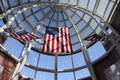 Grand Concourse decorated with international flags at O`Hare International Airport in Chicago Royalty Free Stock Photo