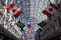 Grand Concourse decorated with international flags at O`Hare International Airport in Chicago