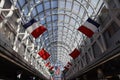 Grand Concourse decorated with international flags at O`Hare International Airport in Chicago