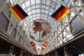 Grand Concourse decorated with international flags at O`Hare International Airport in Chicago